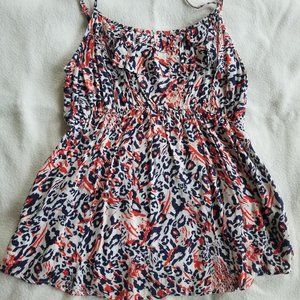 Vintage Forever 21 Navy/Orange Cheetah Print Babydoll Cami Tank S